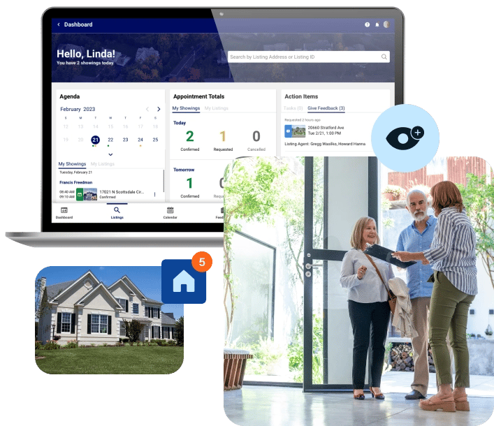 Next Generation of ShowingTime Product Image on Desktop with Agent Showing a Home to Clients Next Generation of ShowingTime Product Image on Desktop with Agent Showing a Home to Clients