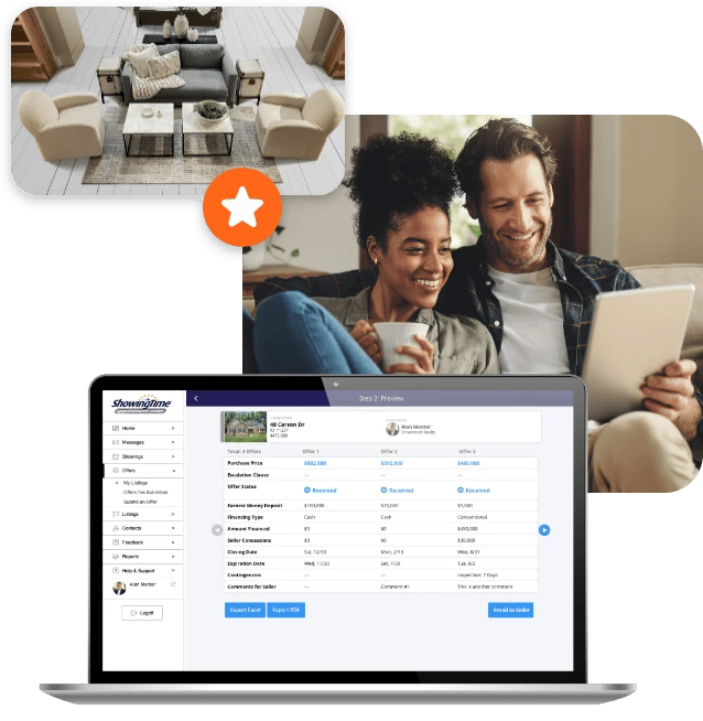 Buyers check listing offers after real estate showing Buyers check listing offers after real estate showing