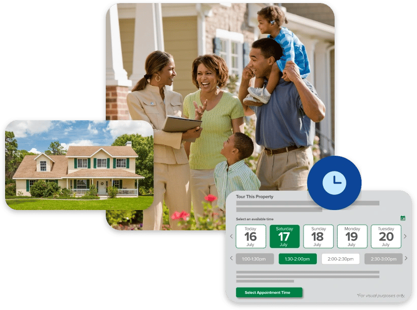 Real-Time Availability API Product Image and Realtor Showing a Home to Family Real-Time Availability API Product Image and Realtor Showing a Home to Family